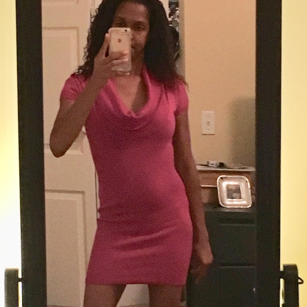 Cowl neck fitted sweater dress
